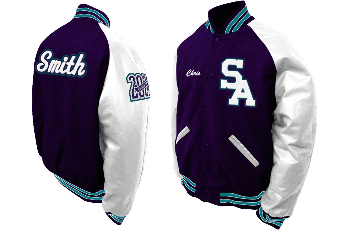 Custom Varsity Letterman Class Jacket Purple Leather Oxford 